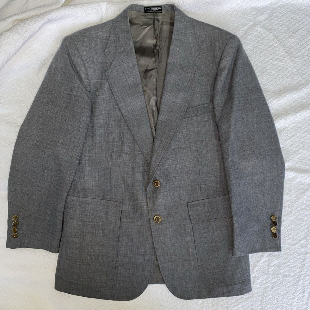 Arnold Palmer Men's Gray Blazer Sport Coat 40S Short Two Button Wool Blend Crest